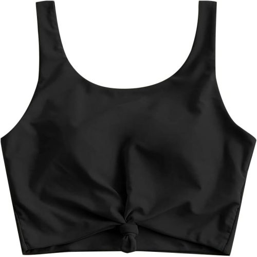Women Front Knot Bikini Tops Crop  Top Scoop Neck Padded Bathing Suit Tops
