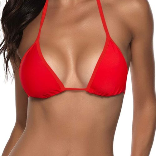 Women Triangle Bikini Top Push Up Padded Halter String Bathing Suits Top