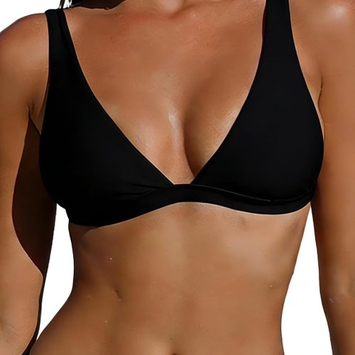 Women V Neck Triangle Bikini Top Cheeky Bathing Suit Adjustable Back Self Tie Spaghetti Straps Swimsuit Top