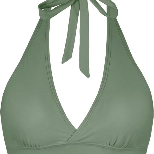 Women Supportive Halter Bikini Padded Push Up Ruched Bust Hook Back Swimsuit Bathing Suit Tops Only