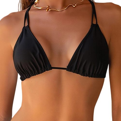 Women Halter String Bikini Top Padded Triangle Bathing Suit Sexy Double Strap Swimwear Top