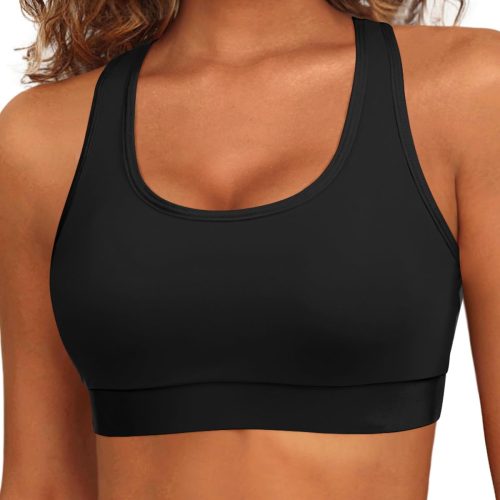 Women Sports Bra Bikini Tops Racerback Swim Top Scoop Neck Bathing Suits Top Modest Padded Crop Tops Swimsuit Only