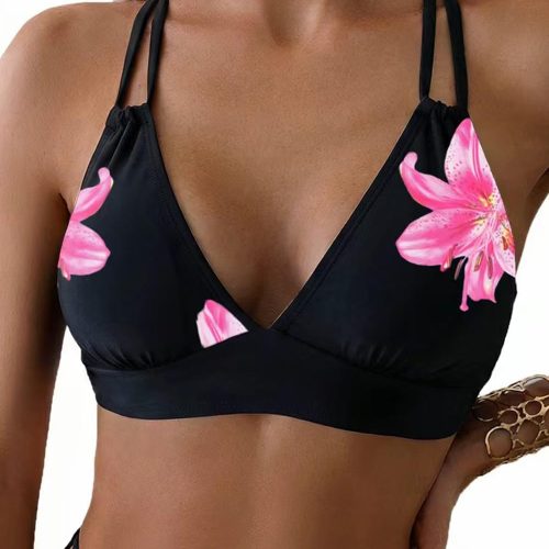 Women Push Up V Neck Bikini Tops Criss Cross Back Padded Bathing Suit Top Only