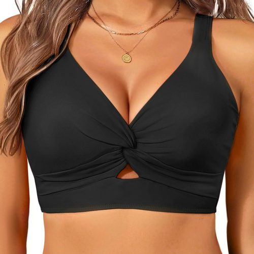 Women Bikini Top Supportive Swimsuit for Large Bust Cut Out Twist Swim Top
