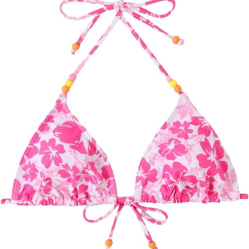 Women Floral Halter Bikini Top String Triangle Bra Summer Swimsuit Tops Beachwear