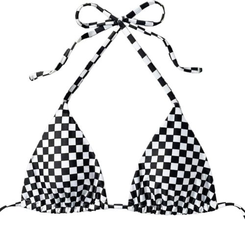 Women Plaid Triangle Bikini Top Only Halter Padded Swimsuit Tops Cute Swimwear