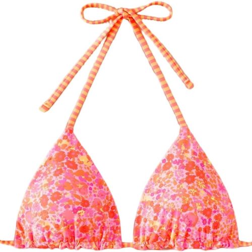 Women Floral Halter Triangle Bikini Tops Cute Reversible Swimsuit Top Only Beachwear