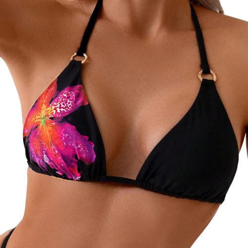 Women Floral Halter Bikini Top String Triangle Bra Summer Swimsuit Tops Beachwear