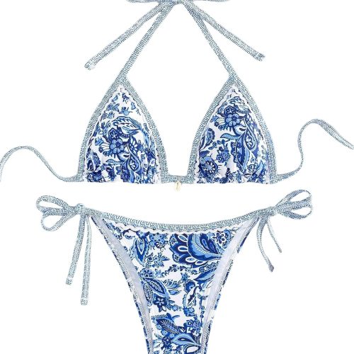 Women Floral Printed Bathing Suit Halter Paisley Summer Swimsuit Bikinis Set