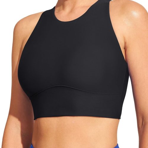 Bikini Tops for Women Adjustable Cross Back Swim Top Quick Dry Bathing Suit Tops High Neck Swim Bra UPF 50+