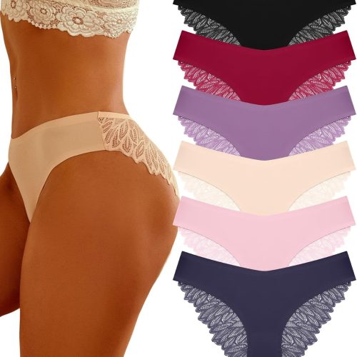 Sexy Underwear for Women Silky Seamless No Show Panties Ladies Lace Bikini Lightweight Cheeky Hipster