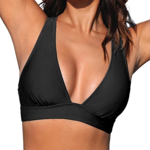 Women Bikini Top V Neck Triangle Top Wide Straps Cross Back Lace Up