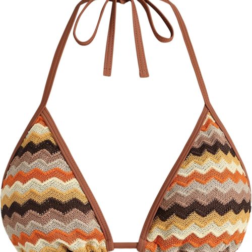 Women Colorblock Stripes Triangle Halter Tied Swimsuit Bikini Top Bathing Suits Top