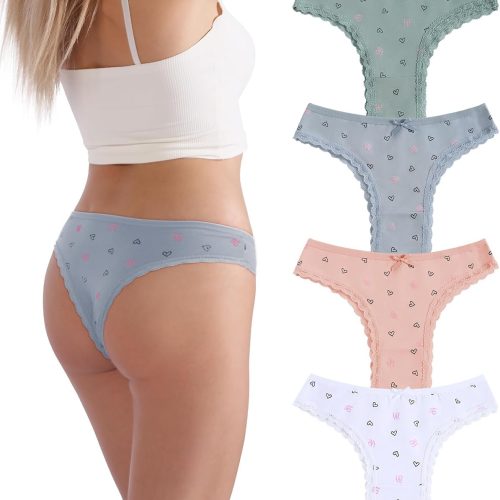 Women Cotton Cheeky Underwear Packs Sexy Cute Lace Brazilian Panties Low Rise Bikini for Ladies