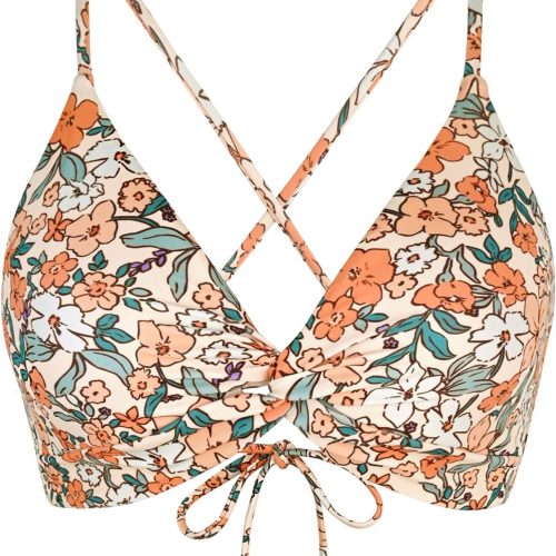 Twist Front Crisscross Back Bikini Top V Neck Self Tie Padded Swimsuit Bathing Suit Tops Only for Women