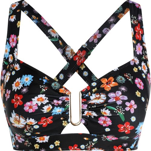 Women U-Wired Bikini Top Only Ruched Cut Out Back Cross Adjustable Straps Bathing Suit Top Only for Large Bust