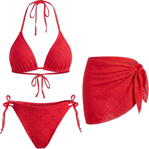 Women 3 Piece Swimsuits Sexy Triangle Bikini Sets with Cover Up Halter String Tie Side Bathing Suits