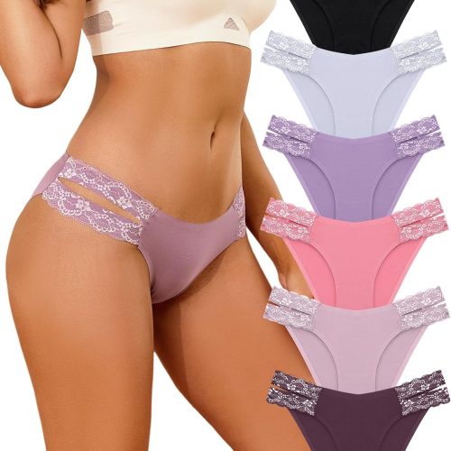 Seamless Underwear for Women Cheeky Bikini Panties High Cut V-Waist Lace Underwear Women Cute Bikinis