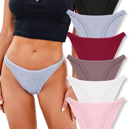 String Underwear for Women Cotton High Cut Stretch Breathable Low Rise Hipster Cheeky Bikini Panties