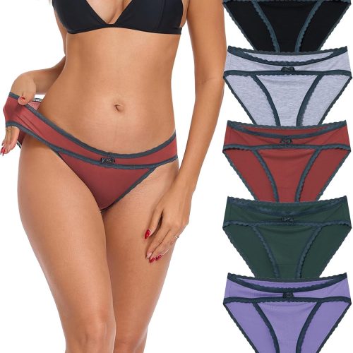 Women Modal Underwear Bikini Lace Trim Hipster Panties Pack Soft Low Rise Breathable Undies Stretch Ladies Briefs